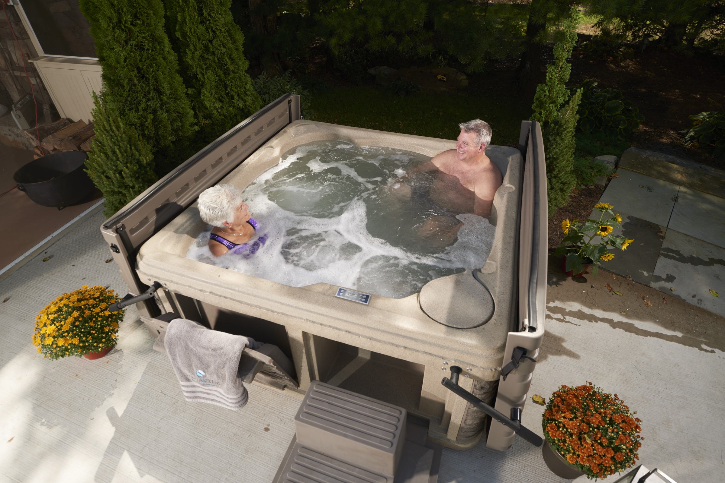 Vacation Rental Series spa on a rental-property deck, overhead view